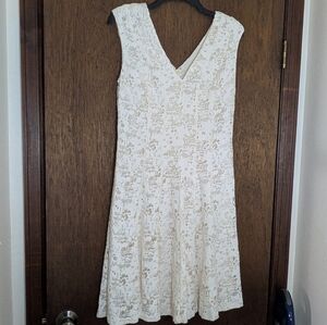 Donna Karan White Lace V-Neck Fit & Flare Tea Dress Size 10